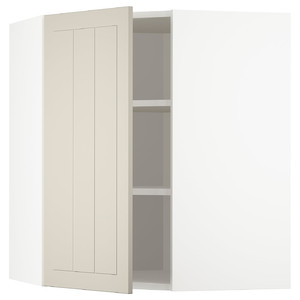 METOD Corner wall cabinet with shelves, white/Stensund beige, 68x80 cm
