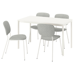 VIHALS / VIHALS Table and 4 chairs, white white/white Tibbleby beige-grey, 125x74 cm