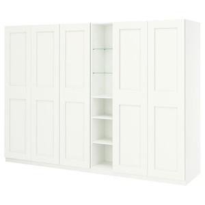 PAX / GRIMO Wardrobe combination, white white/white, 285x60x201 cm