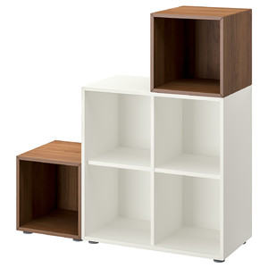 EKET Cabinet combination with feet, white/walnut effect, 105x35x107 cm