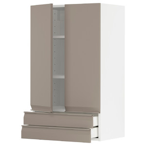 METOD / MAXIMERA Wall cabinet w 2 doors/2 drawers, white/Upplöv matt dark beige, 60x100 cm