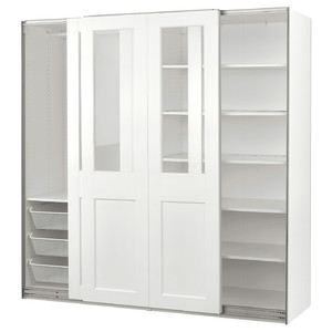PAX / GRIMO Wardrobe with sliding doors, white/clear glass white, 200x66x201 cm