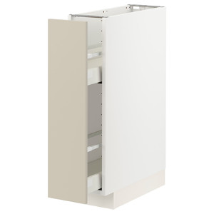 METOD Base cabinet/pull-out int fittings, white/Havstorp beige, 20x60 cm