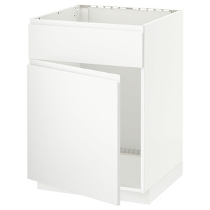 METOD Base cabinet f sink w door/front, white/Voxtorp matt white, 60x60 cm