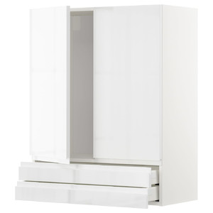 METOD / MAXIMERA Wall cabinet w 2 doors/2 drawers, white/Voxtorp high-gloss/white, 80x100 cm