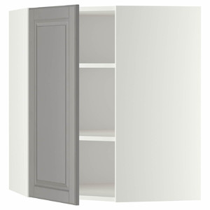 METOD Corner wall cabinet with shelves, white/Bodbyn grey, 68x80 cm