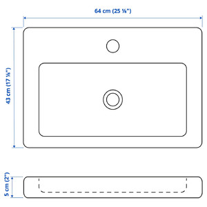 TVÄLLEN Wash-basin with water trap, white, 64x43 cm