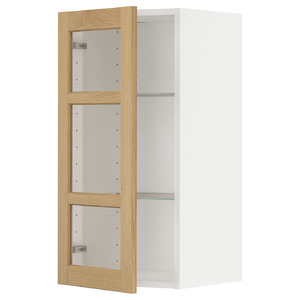 METOD Wall cabinet w shelves/glass door, white/Forsbacka oak, 40x80 cm