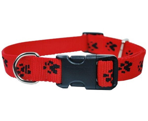 CHABA Adjustable Dog Collar Paw Pattern 16, red