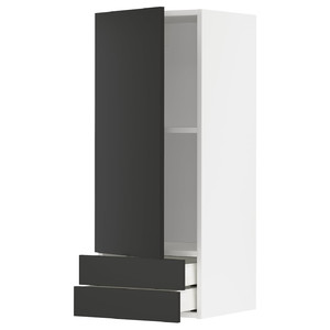 METOD / MAXIMERA Wall cabinet with door/2 drawers, white/Nickebo matt anthracite, 40x100 cm