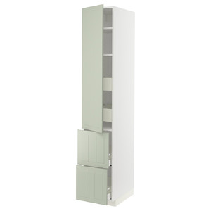 METOD / MAXIMERA Hi cab w shlvs/4 drawers/dr/2 frnts, white/Stensund light green, 40x60x220 cm