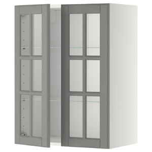 METOD Wall cabinet w shelves/2 glass drs, white/Bodbyn grey, 60x80 cm