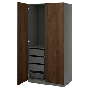 PAX / BJÖRNESKOGEN Wardrobe combination, dark grey/walnut veneer, 100x60x201 cm