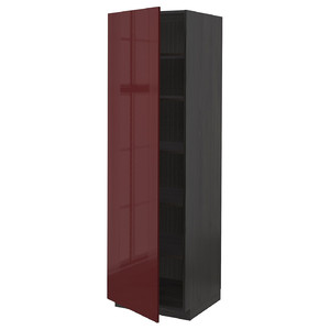 METOD High cabinet with shelves, black Kallarp/high-gloss dark red-brown, 60x60x200 cm