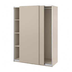 PAX / HASVIK Wardrobe with sliding doors, grey-beige/grey-beige, 150x66x201 cm