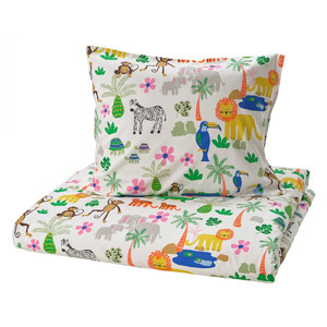 NATTHÄGER Duvet cover and pillowcase, multicolour/jungle, 150x200/50x60 cm