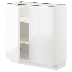 METOD Base cabinet with shelves/2 doors, white/Voxtorp high-gloss/white, 80x37 cm