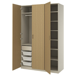 PAX / TONSTAD Wardrobe combination, grey-beige/oak veneer, 150x60x236 cm