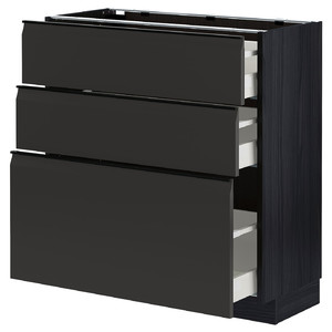 METOD / MAXIMERA Base cabinet with 3 drawers, black/Upplöv matt anthracite, 80x37 cm
