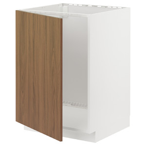 METOD Base cabinet for sink, white/Tistorp brown walnut effect, 60x60 cm