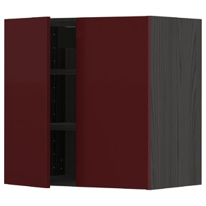 METOD Wall cabinet with shelves/2 doors, black Kallarp/high-gloss dark red-brown, 60x60 cm