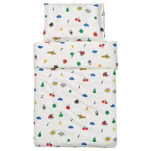 GRÖNFINK Duvet cover 1 pillowcase for cot, multicolour, 110x125/35x55 cm