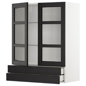 METOD / MAXIMERA Wall cab w 2 glass doors/2 drawers, white/Lerhyttan black stained, 80x100 cm
