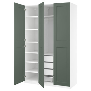 PAX / GRIMO Wardrobe combination, white/grey-green, 150x60x236 cm