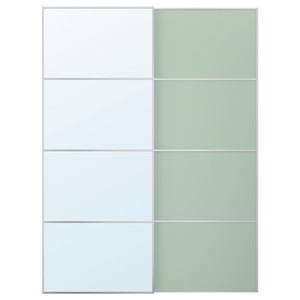 MEHAMN/AULI Pair of sliding doors, aluminium double sided/light green mirror glass, 150x201 cm