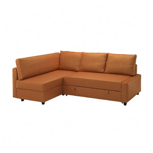 FRIHETEN / KLAGSHAMN Corner sofa-bed with storage, Faringe brown-orange