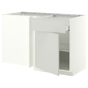 METOD/MAXIMERA Corner base cab w drawer and shelf, white/Aspudden light grey, 128x68 cm