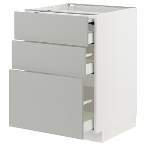 METOD / MAXIMERA Bc w pull-out work surface/3drw, white/Havstorp light grey, 60x60 cm