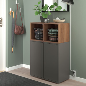 EKET Cabinet combination with feet, dark grey/walnut effect, 70x35x107 cm
