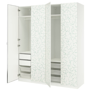 PAX / LINNABERG/ÅHEIM Wardrobe combination, white patterned/mirror glass, 200x66x236 cm