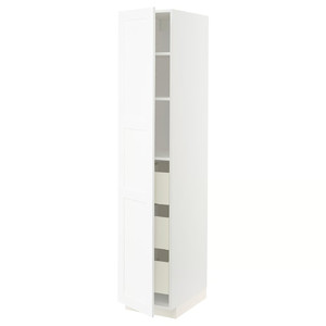 METOD / MAXIMERA High cabinet with drawers, white Enköping/white wood effect, 40x60x200 cm
