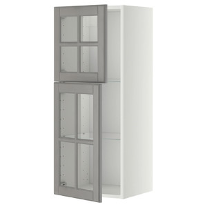 METOD Wall cabinet w shelves/2 glass drs, white/Bodbyn grey, 40x100 cm
