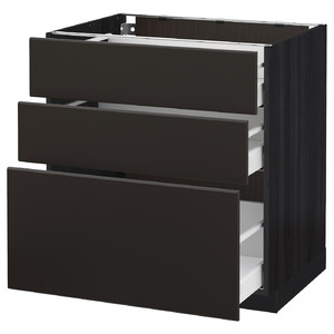 METOD / MAXIMERA Base cabinet with 3 drawers, black/Kungsbacka anthracite, 80x60 cm