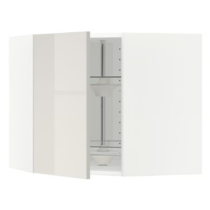 METOD Corner wall cabinet with carousel, white, Ringhult light grey, 68x60 cm