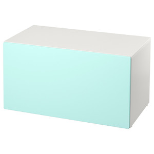 SMÅSTAD Bench with toy storage, white, pale turquoise, 90x50x48 cm