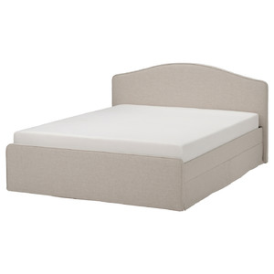 RAMNEFJÄLL Upholstered bed frame, Kilanda light beige, 140x200 cm