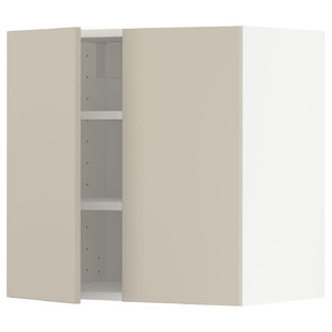 METOD Wall cabinet with shelves/2 doors, white/Havstorp beige, 60x60 cm