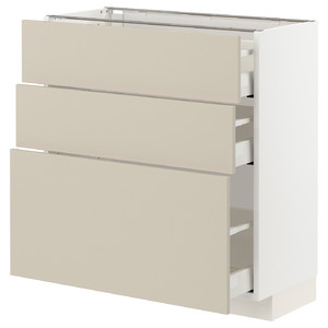 METOD / MAXIMERA Base cabinet with 3 drawers, white/Havstorp beige, 80x37 cm