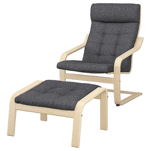POÄNG Armchair and footstool, birch veneer/Gunnared dark grey