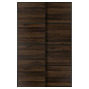 MEHAMN Pair of sliding doors, black/double sided dark brown oak effect, 150x236 cm