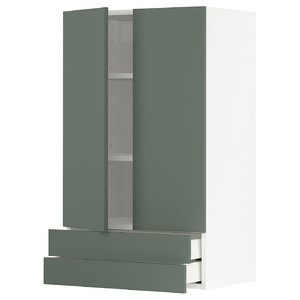 METOD / MAXIMERA Wall cabinet w 2 doors/2 drawers, white/Bodarp grey-green, 60x100 cm