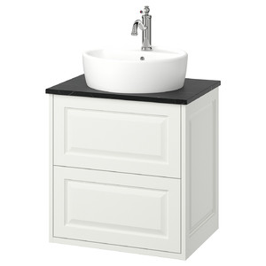 TÄNNFORSEN / TÖRNVIKEN Wash-stnd w drawers/wash-basin/tap, white/black marble effect, 62x49x79 cm