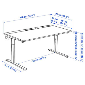 MITTZON Desk, black stained ash veneer/black white, 140x80 cm