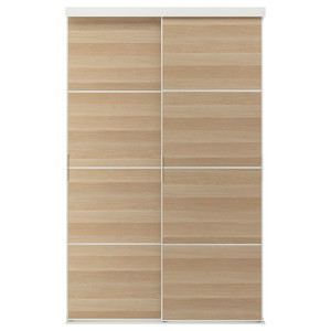 SKYTTA / MEHAMN Sliding door combination, white/double sided white stained oak effect, 152x240 cm