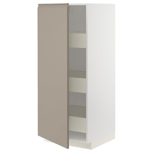 METOD / MAXIMERA High cabinet with drawers, white/Upplöv matt dark beige, 60x60x140 cm