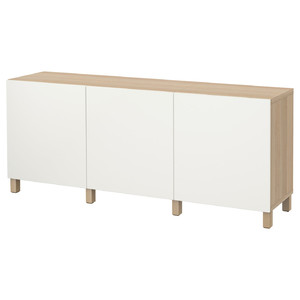 BESTÅ Storage combination with doors, white stained oak effect/Lappviken white, 180x42x74 cm